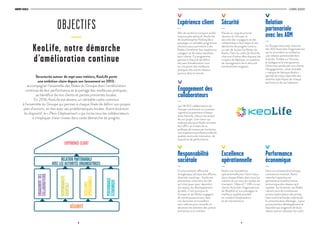 8 9
GROUPE KEOLIS L’ESSENTIEL 2016/2017
OBJECTIFS
—
KeoLife, notre démarche
d’amélioration continue
Structurée autour de sept axes métiers, KeoLife porte
une ambition claire depuis son lancement en 2013 :
accompagner l’ensemble des filiales du Groupe dans l’amélioration
continue de leur performance et le partage des meilleures pratiques,
au bénéfice de nos clients et parties prenantes locales.
En 2016, KeoLife est devenu un véritable cadre commun
à l’ensemble du Groupe qui permet à chaque filiale de définir son propre
plan d’actions, en lien avec ses problématiques locales. Autre évolution
du dispositif, le « Plein Déploiement » qui incite tous les collaborateurs
à s’impliquer à leur niveau dans cette démarche de progrès.
Expérience client
—
Afin de rendre le transport public
toujours plus attractif, Keolis fait
de sa philosophie Thinking like a
passenger un véritable programme
d’actions pour permettre à ses
filiales d’améliorer leur expérience
voyageur et de mieux satisfaire
leurs clients. Ce programme
permet à chacune de définir
ses axes d’amélioration tout
en s’inspirant des meilleures
pratiques des autres réseaux
partout dans le monde.
Sécurité
—
Élevée au rang de priorité
absolue du Groupe, la
sécurité des voyageurs et des
collaborateurs fait l’objet d’une
démarche de progrès continu
au sein de toutes les filiales de
Keolis. Dans le cadre de KeoLife,
chacune d’entre elles dispose des
moyens de déployer un système
de management de la sécurité
extrêmement exigeant.
Relation
partenariale
avec les AOM
—
Le Groupe noue avec chacune
des 300 Autorités Organisatrices
qui lui accordent sa confiance,
une relation partenariale dans
la durée, fondée sur l’écoute,
le dialogue et la transparence.
Désormais portée par une charte
d’engagements, cette véritable
« marque de fabrique Keolis »
permet de mieux répondre aux
attentes spécifiques de chaque
territoire et de ses habitants.
Engagement des
collaborateurs
—
Les 58 300 collaborateurs du
Groupe constituent son premier
capital et sa première richesse.
Avec KeoLife, chacun est acteur
de son projet. Une raison qui
explique pourquoi Keolis souhaite
leur offrir, au travers de sa
politique de ressources humaines,
une expérience professionnelle de
qualité, source de motivation, de
loyauté et de performance.
Responsabilité
sociétale
—
Environnement, efficacité
énergétique, éthique des affaires,
diversité, handicap… Keolis est
pleinement conscient du rôle
qu’il doit jouer pour répondre
aux enjeux du développement
durable. C’est pourquoi le
Groupe et ses filiales engagent
de nombreuses actions dans
ces domaines et travaillent
sans relâche pour recueillir et
devancer les attentes des parties
prenantes en la matière.
Excellence
opérationnelle
—
Keolis vise l’excellence
opérationnelle pour faire mieux
dans chaque filiale, dans tous les
métiers et sur tous les modes de
transport. Objectif ? Offrir à ses
clients Autorités Organisatrices
de Mobilité et aux passagers la
meilleure qualité possible
en matière d’exploitation
et de maintenance.
Performance
économique
—
Dans un contexte économique
contraint et incertain, Keolis
cherche à optimiser en
permanence la performance
économique des réseaux qu’il
exploite. Sur le terrain, ses filiales
mènent ainsi de nombreuses
actions (optimisation des achats,
lutte contre la fraude, maîtrise de
la consommation d’énergie…) pour
poursuivre leur développement et
répondre aux exigences de leurs
clients tout en réduisant les coûts.
 