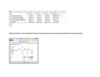 Además podremos realizar diferentes facturas empresariales como estaesteesotro ejemplo de las funciones de exel.

 