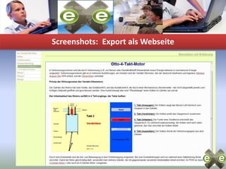 Screenshots:  Export als Webseite