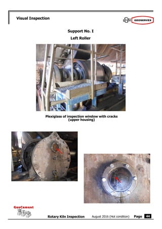 Page
August 2016 (Hot condition)
Rotary Kiln Inspection
GeoCement
GeoCement
44
Visual Inspection
Support No. I
Left Roller
Plexiglass of inspection window with cracks
(upper housing)
 