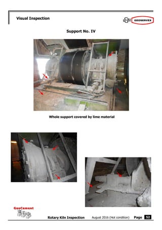 Page
August 2016 (Hot condition)
Rotary Kiln Inspection
GeoCement
GeoCement
52
Visual Inspection
Support No. IV
Whole support covered by lime material
 