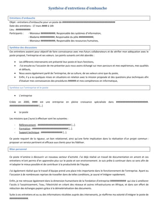 Exemple Concret Rediger Une Synthese D Entretien D Embauche Www P