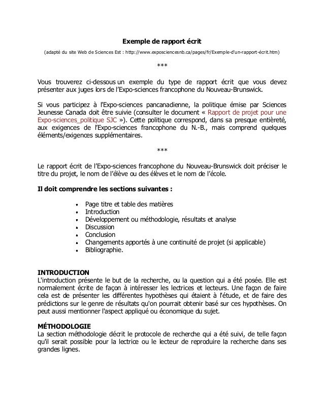 Exemple de rapport ecrit