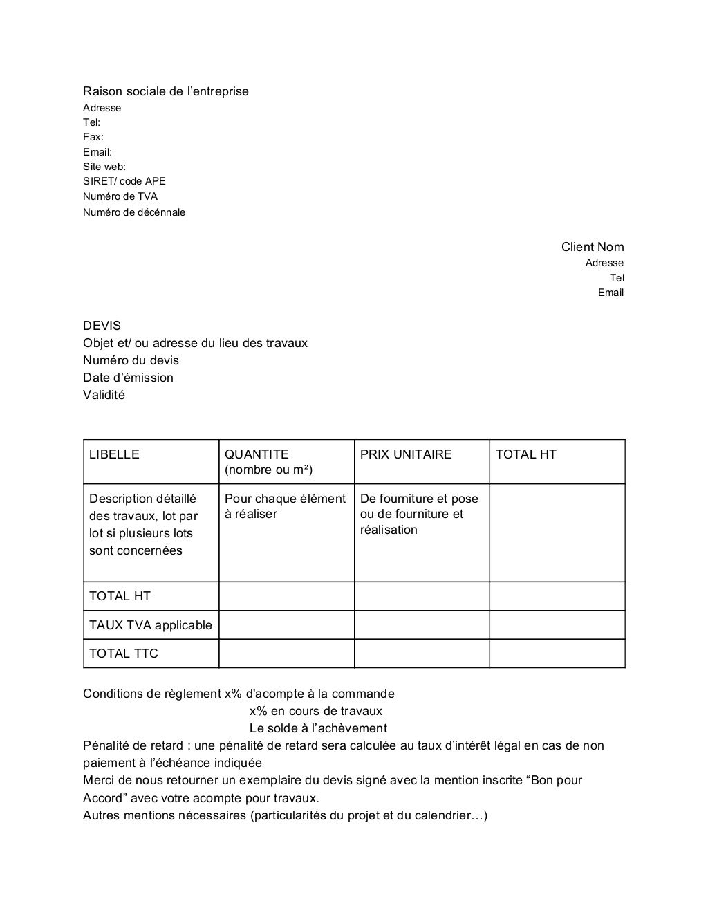 exemple devis travaux