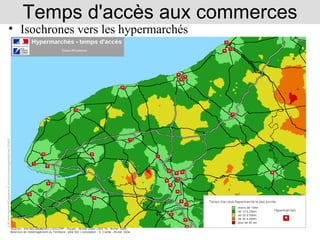 Temps d'accès aux commerces Isochrones vers les hypermarchés 