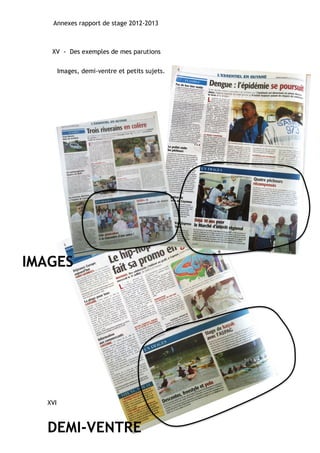 Annexes rapport de stage 2012-2013 
XV - Des exemples de mes parutions 
Images, demi-ventre et petits sujets. 
IMAGES 
XVI 
DEMI-VENTRE 
 