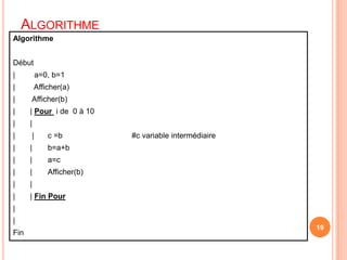 Conserver la valeur de b car elle va changera=bi=0c=1b=1a=1c=bi=1c=1b=2a=1i=2c=2b=3a=2i=3c=3b=5a=318i=10c=89b=144a=89