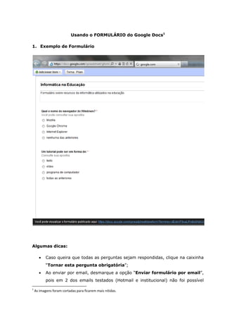 Exemplo formulario google docs