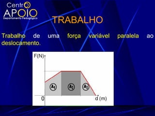 TRABALHO
Trabalho de     uma   força   variável   paralela   ao
deslocamento.
 