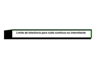        Limite de tolerância para ruído contínuo ou intermitente 
