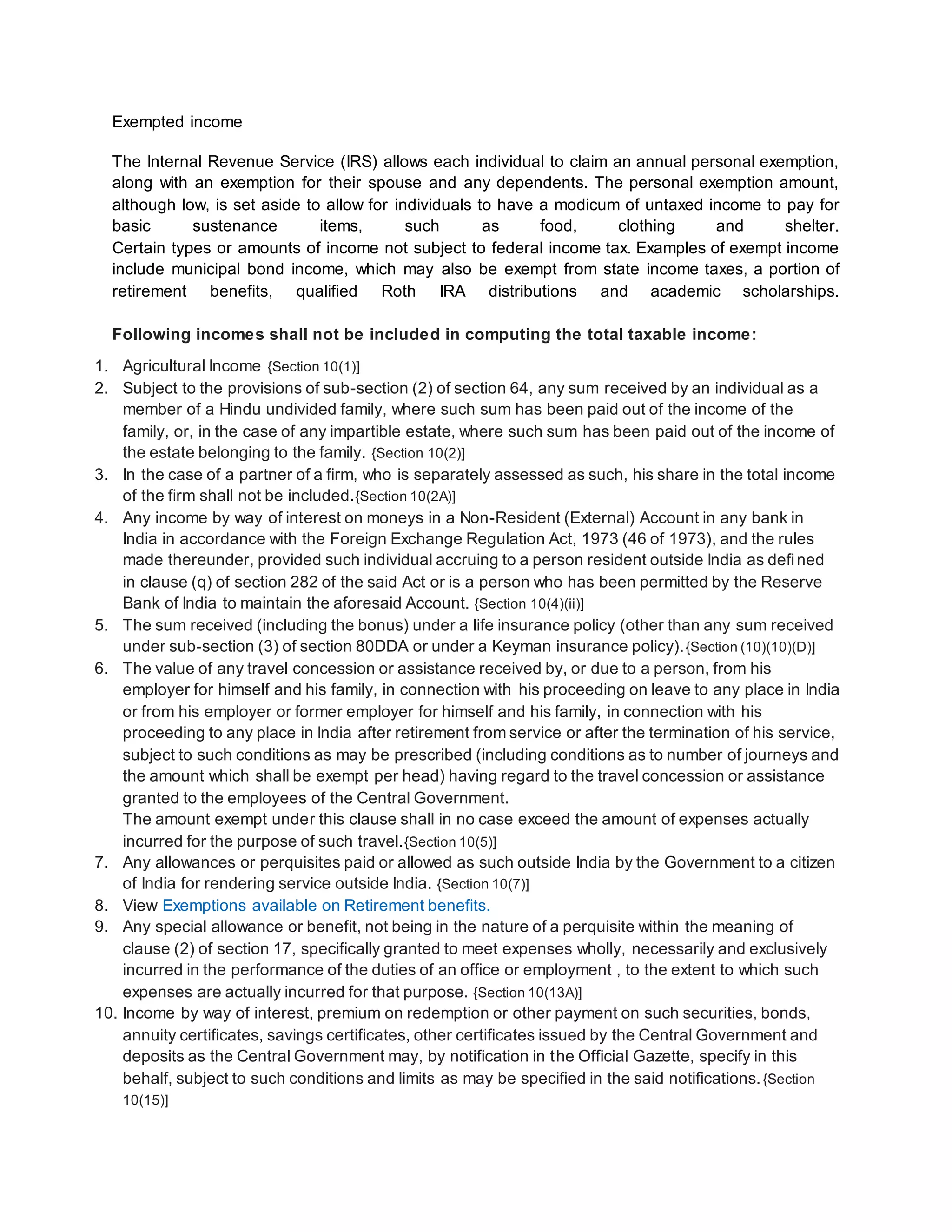 Content Exempted Exempted income | PDF