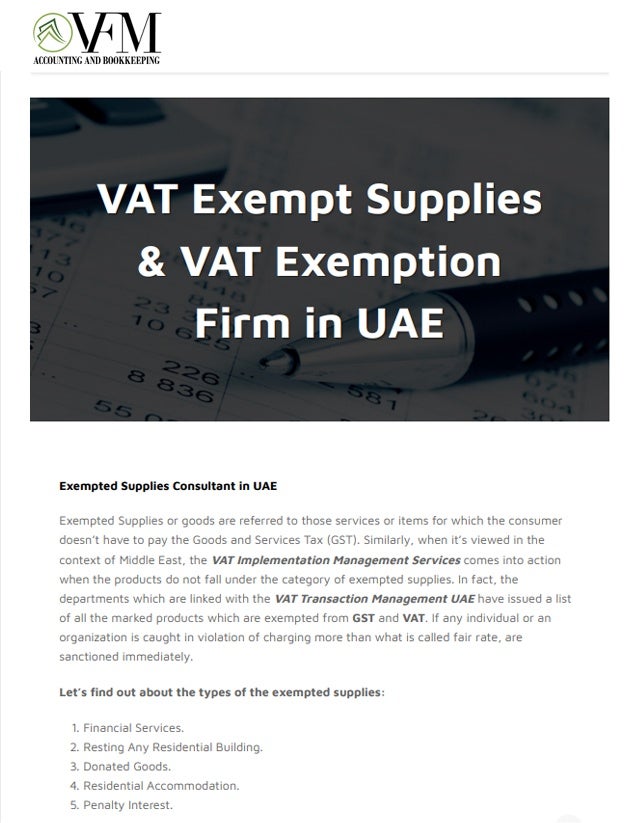 VAT Exempt Supplies & VAT Exemption Firm in UAE VFM Accounts