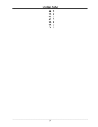 Apostilas Exitus
20
64. B
65. C
66. D
67. C
68. D
69. D
70. D
 