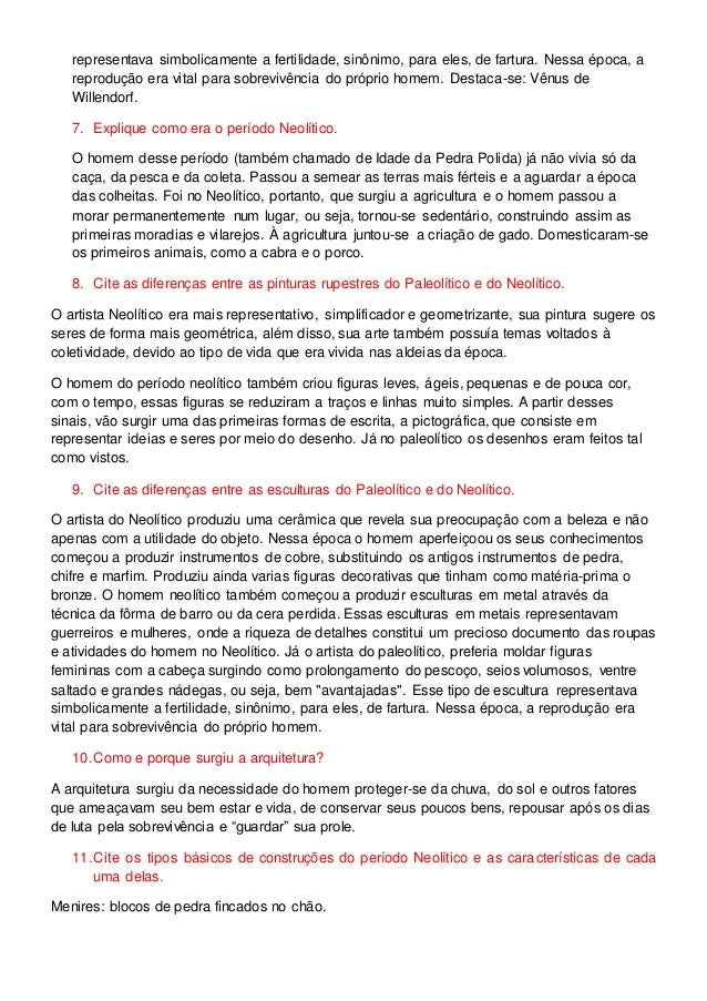 Exercícios Sobre A Pré História Com Gabarito