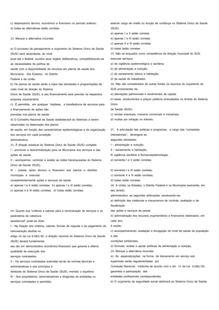 Exercício e gabarito da lei 8080 e 8142