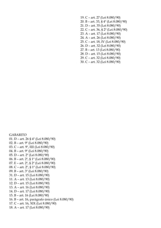 Exercício e gabarito da lei 8080 e 8142