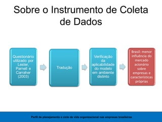 Sobre o Instrumento de Coleta
de Dados
Perfil de planejamento e ciclo de vida organizacional nas empresas brasileiras
 