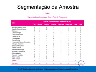 Segmentação da Amostra
Perfil de planejamento e ciclo de vida organizacional nas empresas brasileiras
 