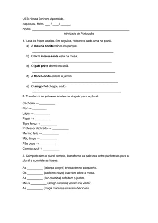Exerc cio Para O 6 ano Sobre O Plural De Palavras CNSA pdf exerc-cio-para-o-6-ano-sobre-o-plural-de-palavras-cnsa-pdf