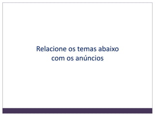 Relacione os temas abaixo
com os anúncios
 