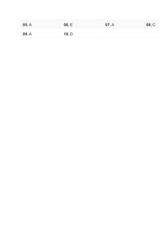 05. A 06. E 07. A 08. C
09. A 10. D
 