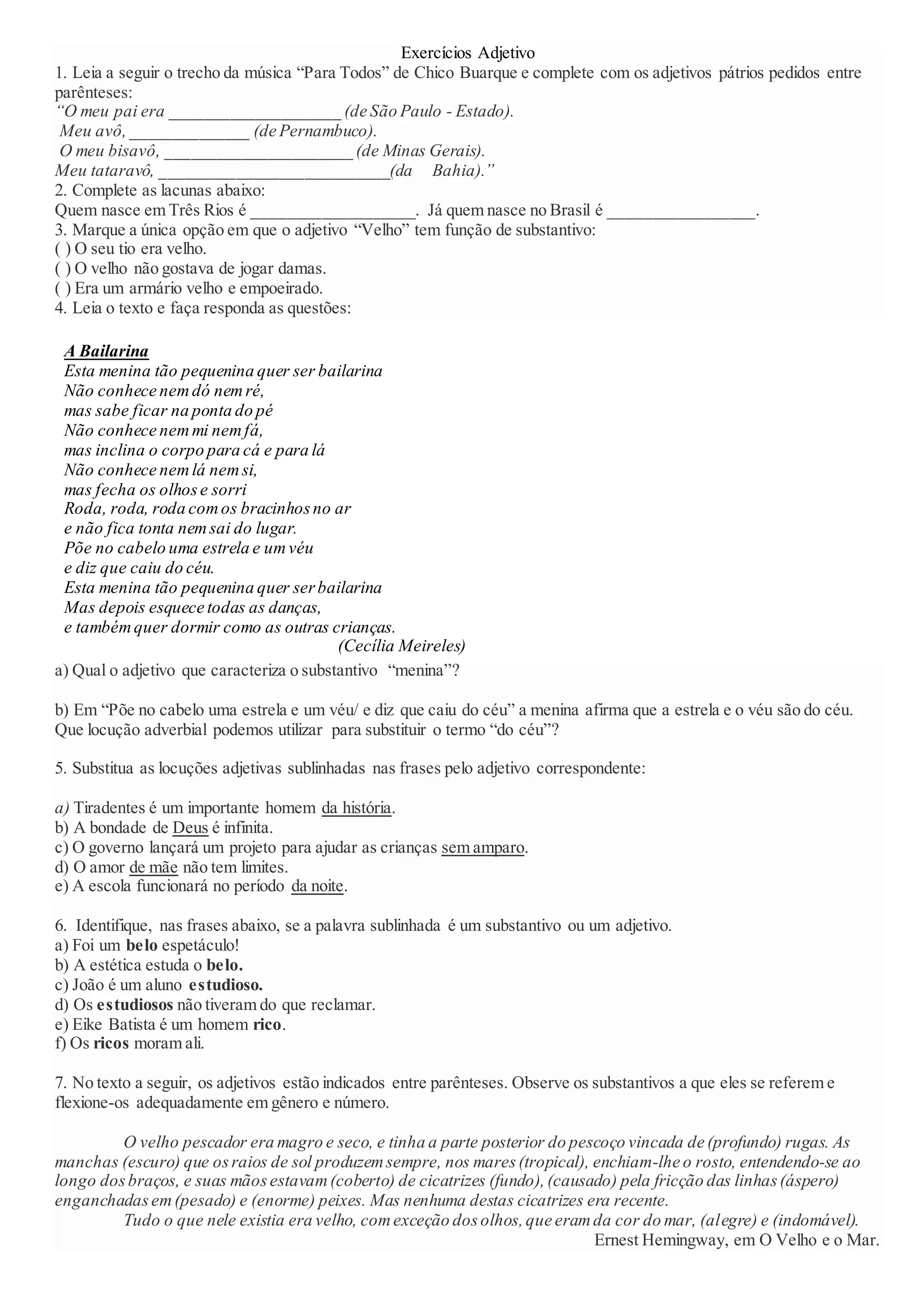 Exercícios adjetivo | PDF