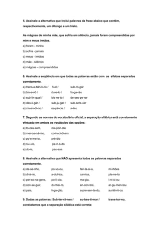 Exercícios com  questões sobre