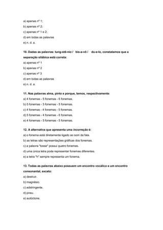 Exercícios com  questões sobre