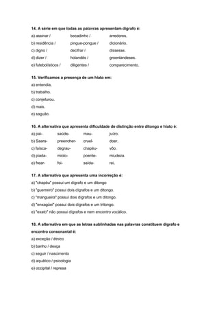 Exercícios com  questões sobre