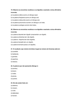 Exercícios com  questões sobre