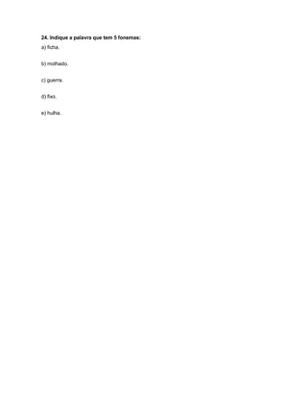 Exercícios com  questões sobre