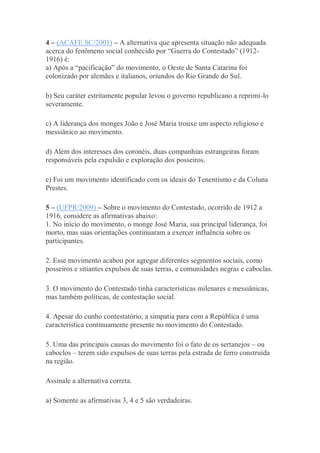 Exercícios da guerra do contestado | PDF