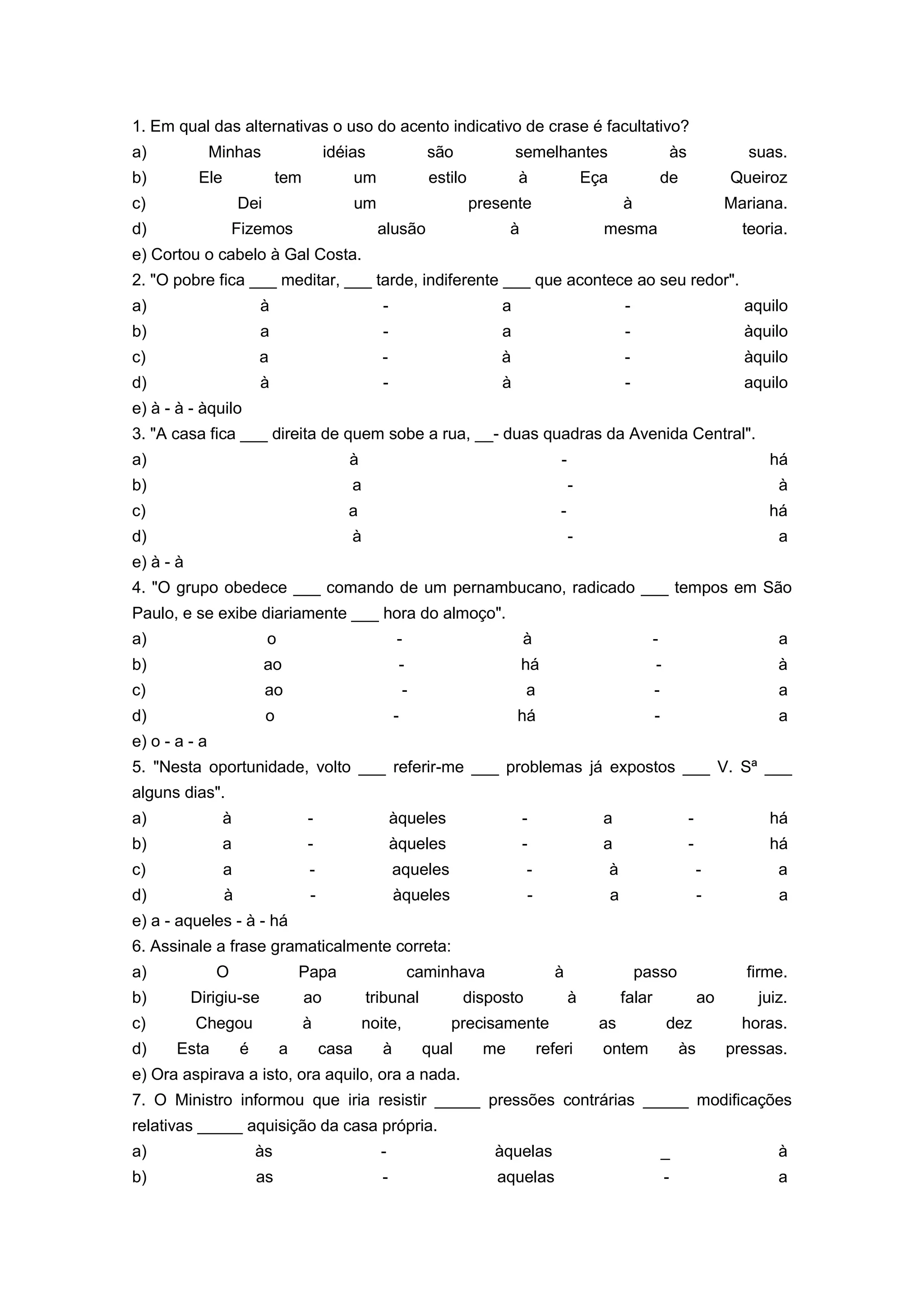 Exerc cios Crase Com Gabarito FDPLEARN