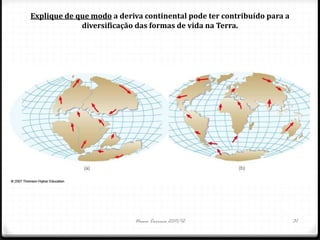 Explique de que modo a deriva continental pode ter contribuído para a
             diversificação das formas de vida na Terra.




                           Nuno Correia 2011/12                         31
 