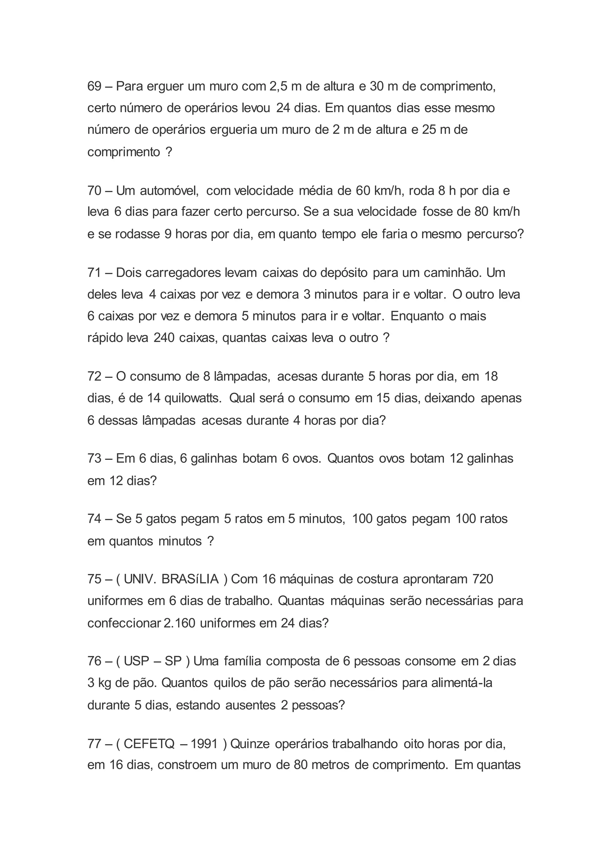 Exercícios de regra de três simples e composta | DOCX