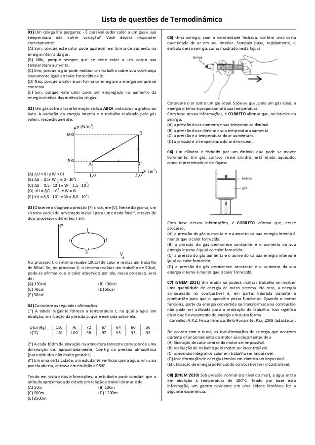 Exercícios de termodinâmica 01