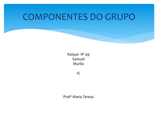 COMPONENTES DO GRUPO
Kaique Nº 49
Samuel
Murilo
1C
Profª Maria Teresa
 