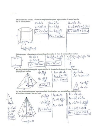 Exercícios geometria espacial