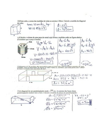 Exercícios geometria espacial