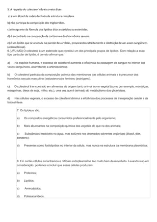 Exercícios lipídeos PDF