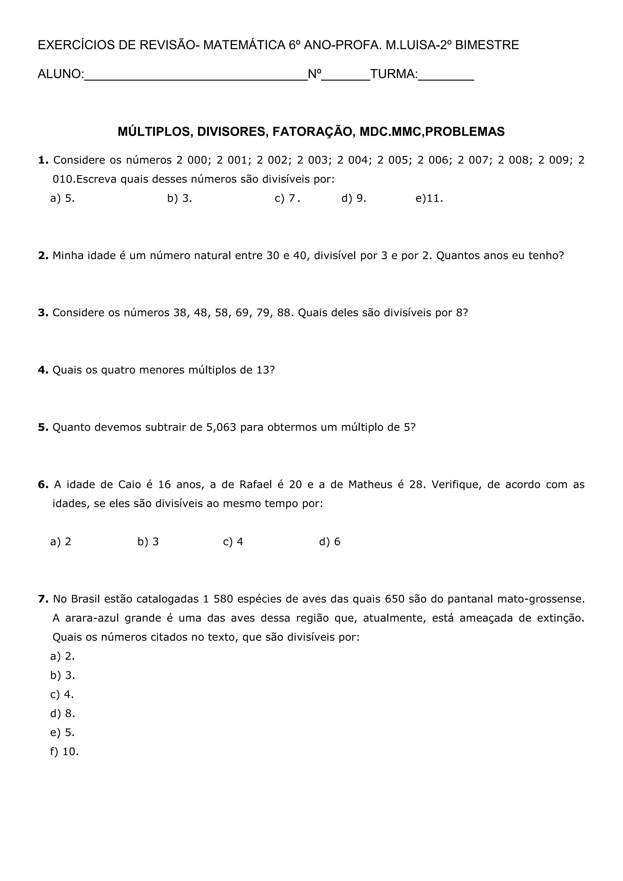 6º ano - mmc e mdc | PDF