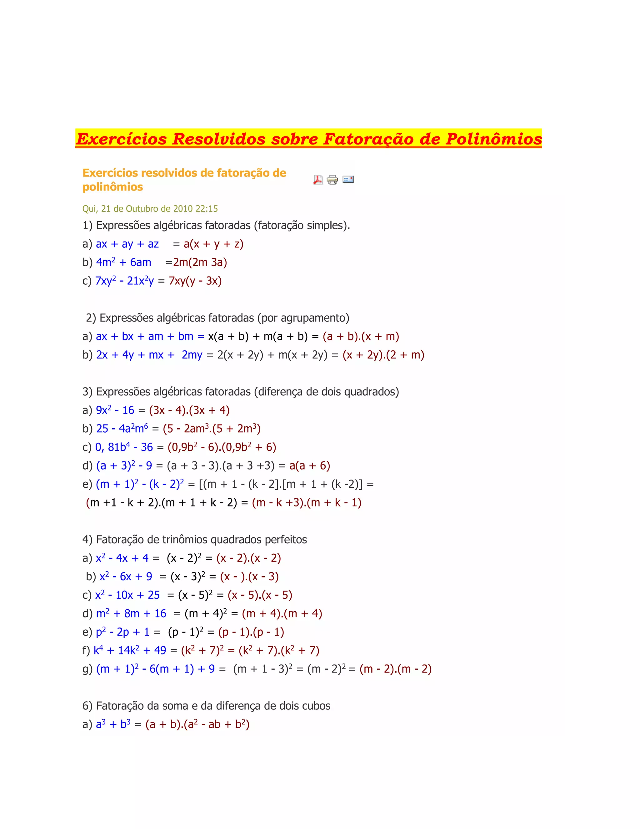 Exercícios de fatoração | PDF