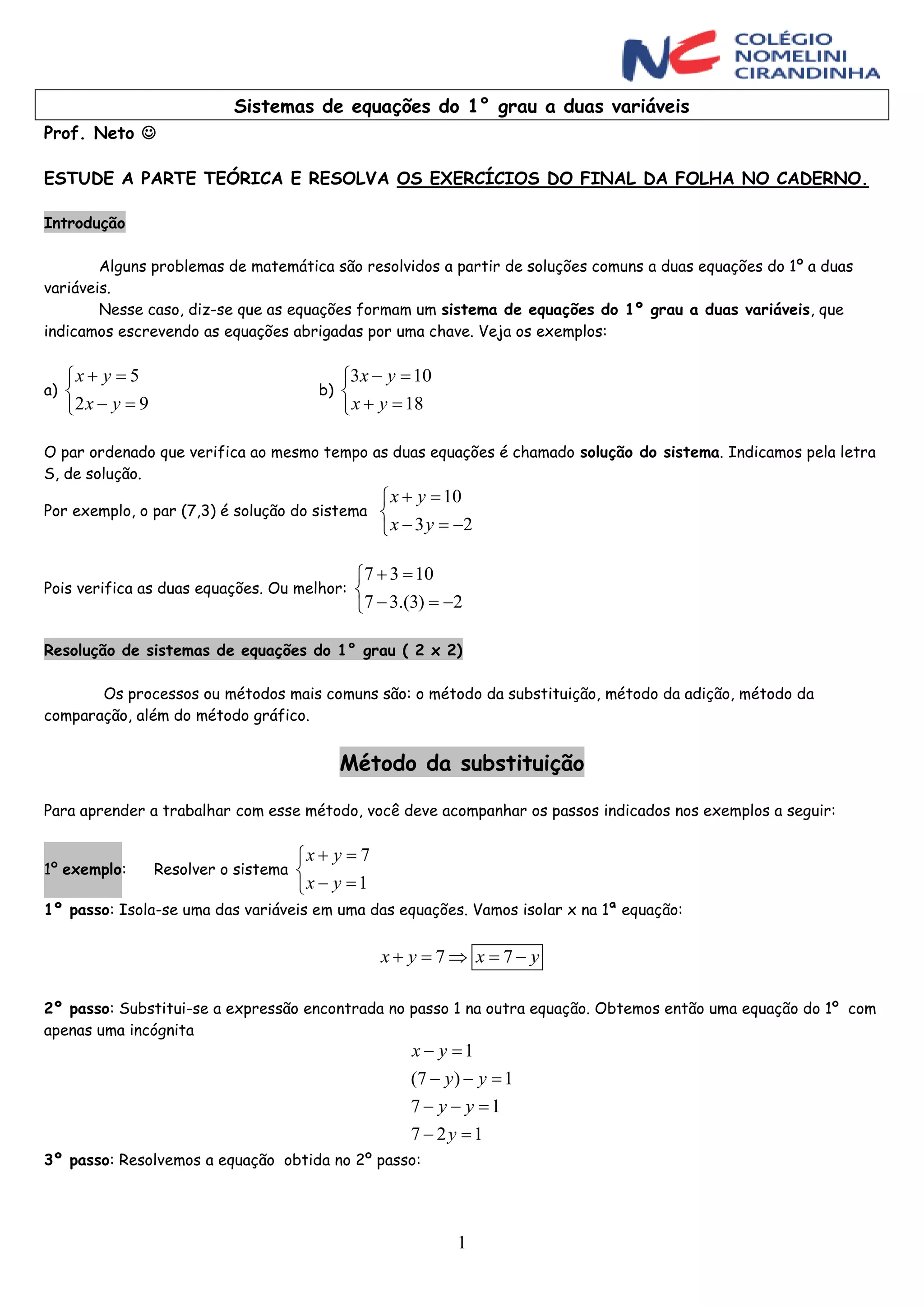 Exercícios sistemas de equações | PDF