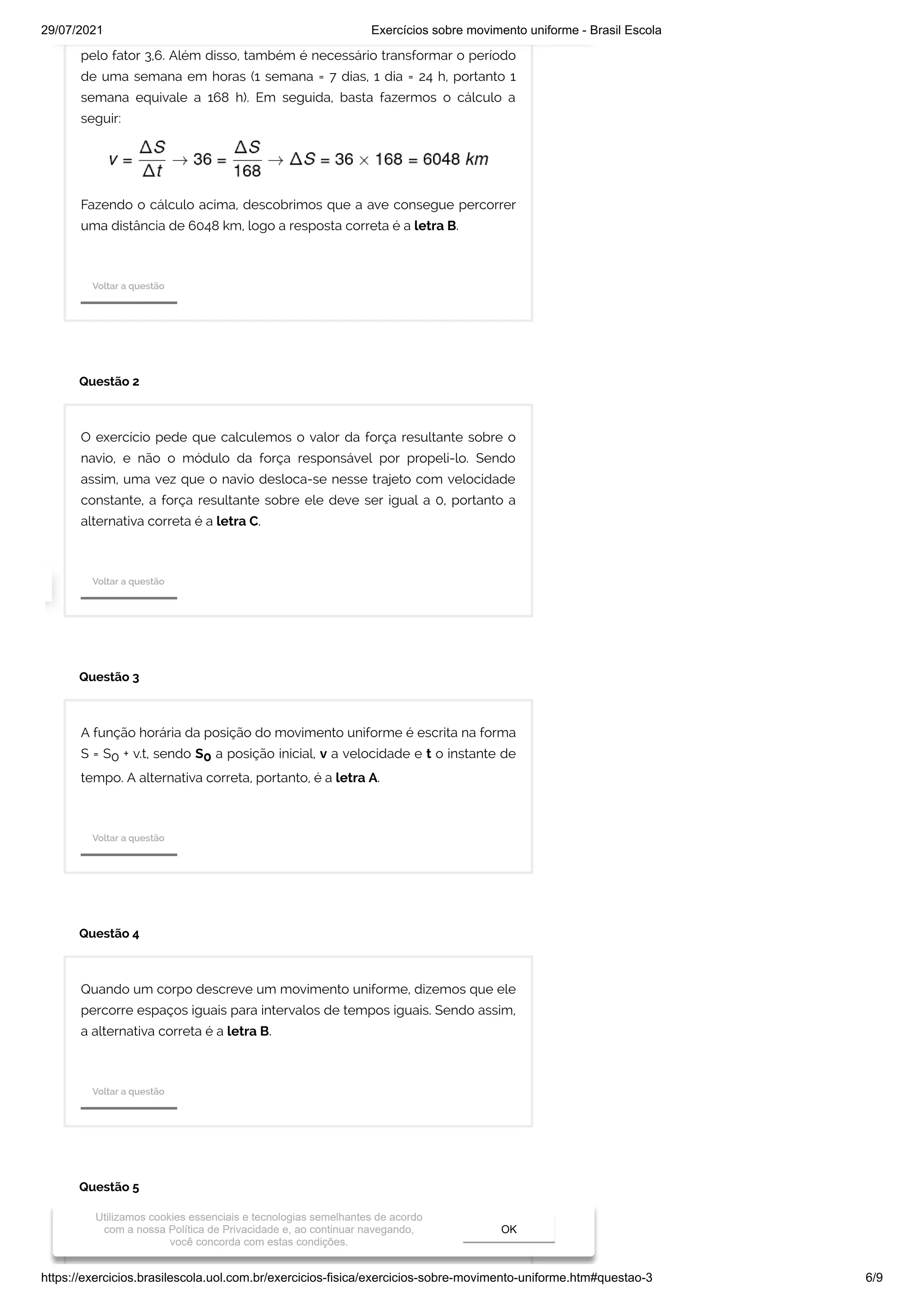 Exercícios sobre movimento uniforme brasil escola | PDF