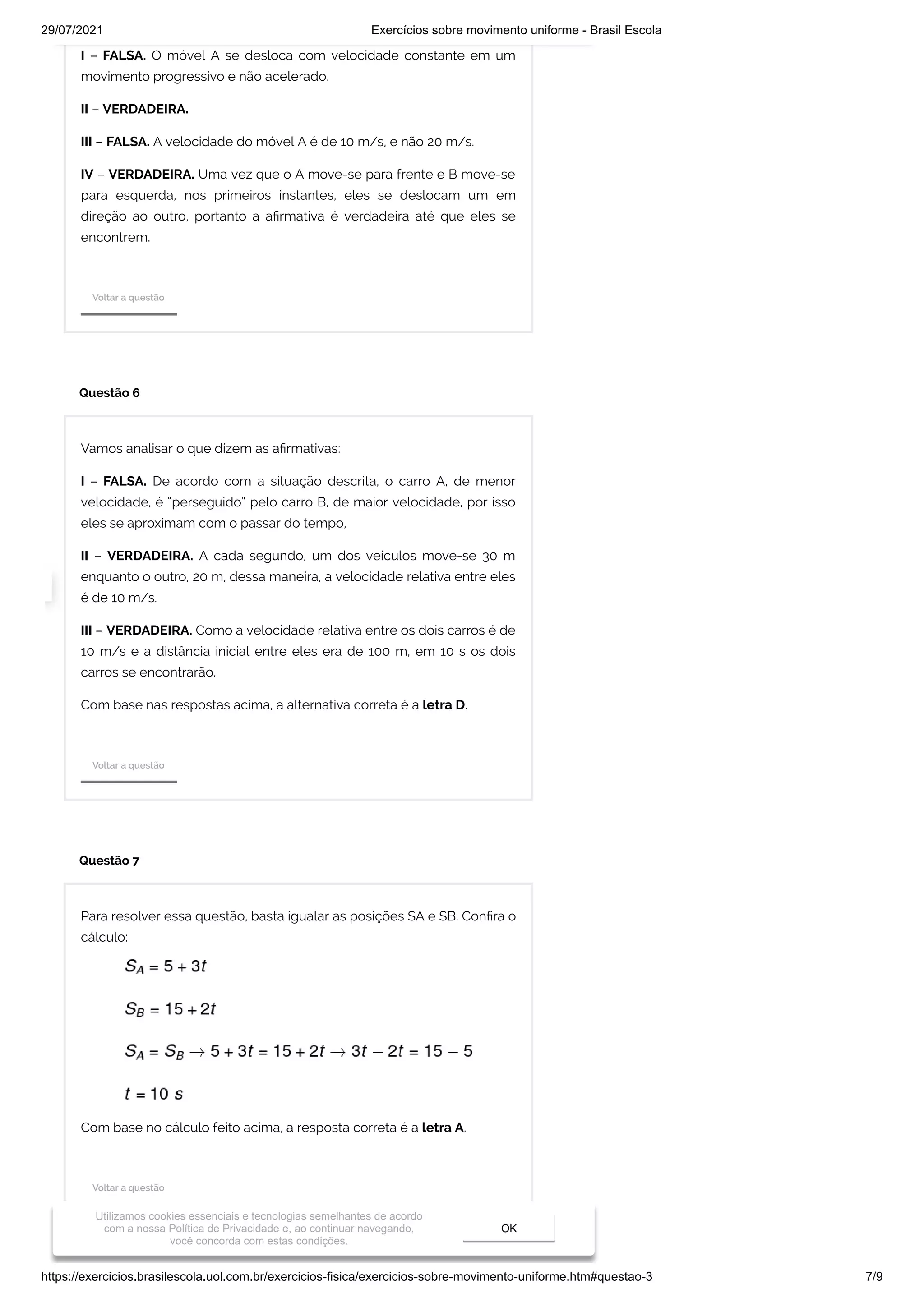 Exercícios sobre movimento uniforme brasil escola | PDF