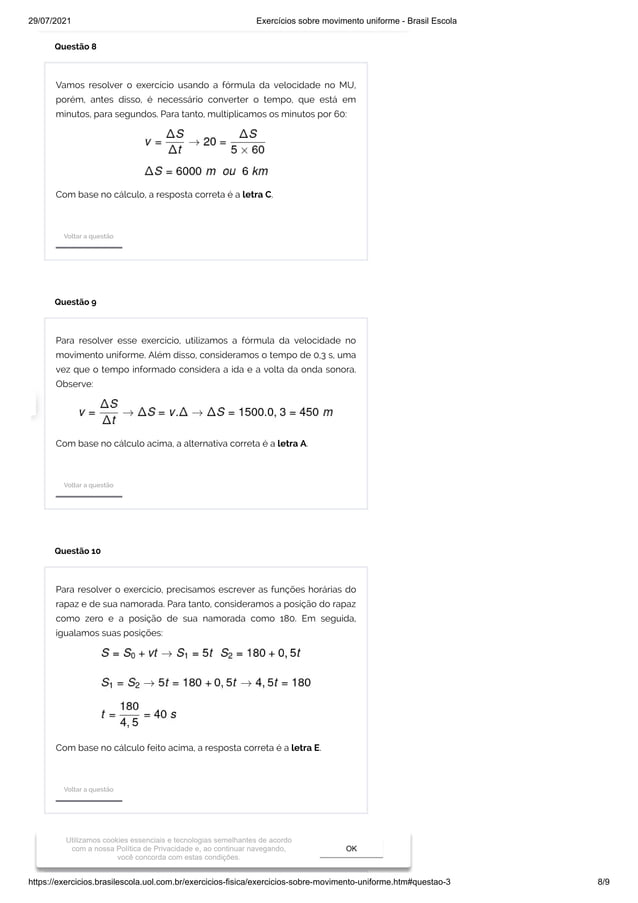 Exercícios sobre movimento uniforme brasil escola | PDF