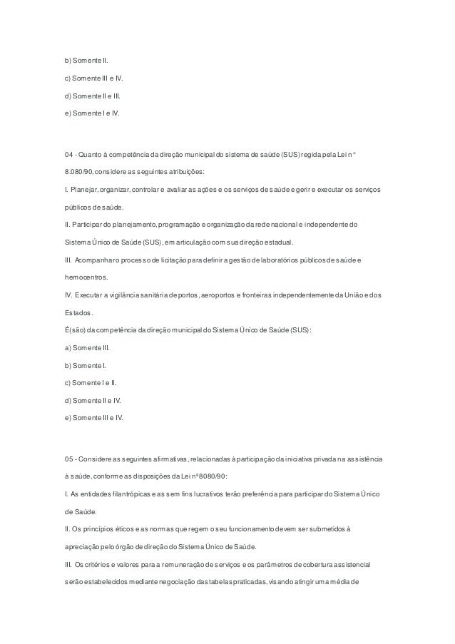 Exercicios Sobre A Lei 8080 Com Gabarito - Dicas de Lei