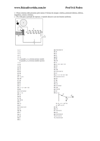 www.fisicadivertida.com.br Prof Ivã Pedro
( ) Nesse sistema estão presentes pelo menos 6 formas de energia: cinética, potencial elástica, elétrica,
magnética, sonora e térmica.
( ) Na volta para a posição de repouso, o martelo descreve um movimento uniforme.
 