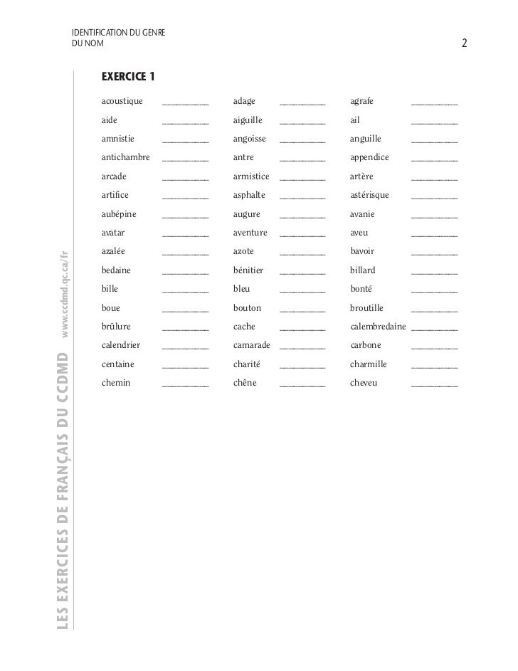 Le Genre Et Le Nombre Des Noms Exercices Ce2 Pdf