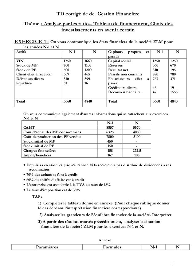 Exercices Gestion Financiere Et Choix D Investissement En Avenir Cert